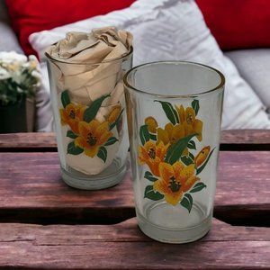 MCM Set of 2 Orange and Yellow Lilies Morning Star China Juice Glasses
